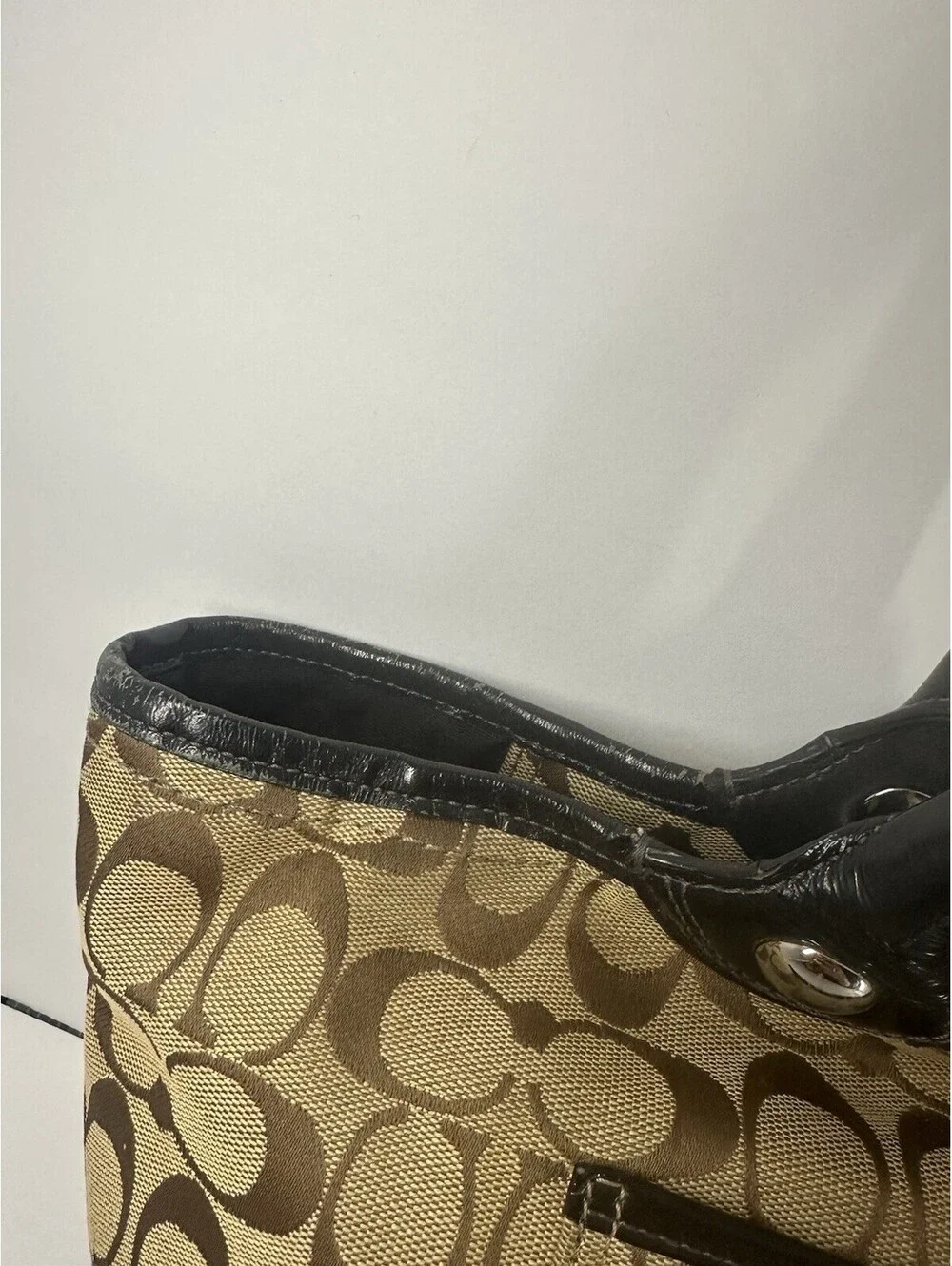 Coach Signature Jacquard Bleeker Tote Bag - Tan with Black Leather Trim